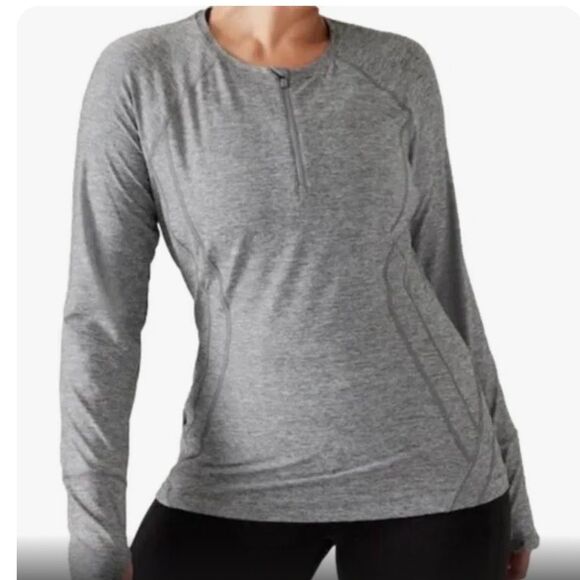 Athleta women Pacifica Illume Half Zip Gray Long Sleeve UPF Fitted Top large NWT - Picture 1 of 12